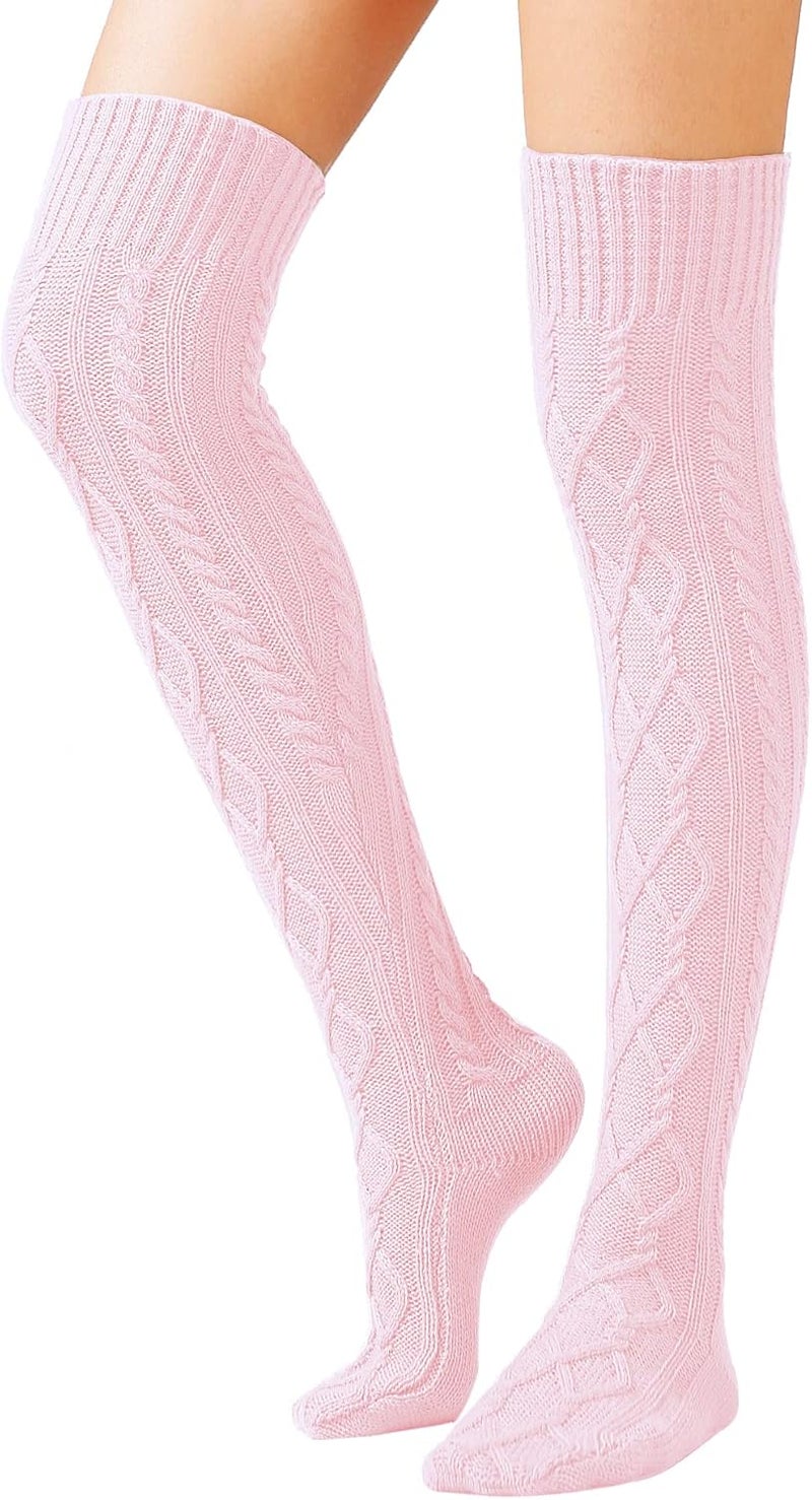 SherryDC Women's Cable Knit Thigh High Boot Socks Extra Long Winter Stockings Leg Warmers - Image 1